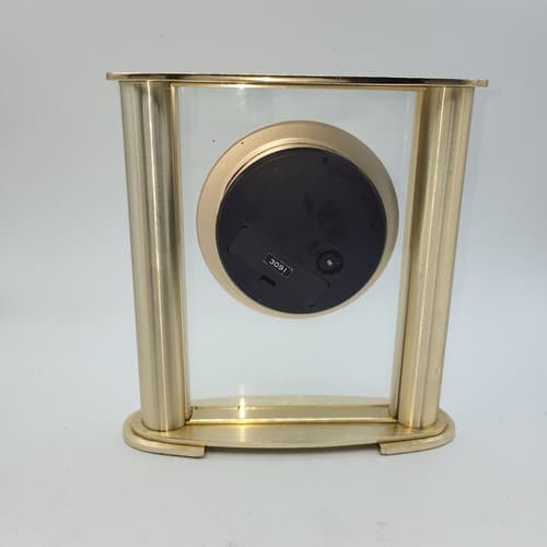 Avanti MCM Glass Freestanding Desk Mantle Clock Gold Tone Pillars Black Accents - Thumbnail 2