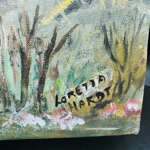 Mallards Oil Painting Orginal Landscape Blues Greens Signed Unframed 13.5" x 11" - Thumbnail 4