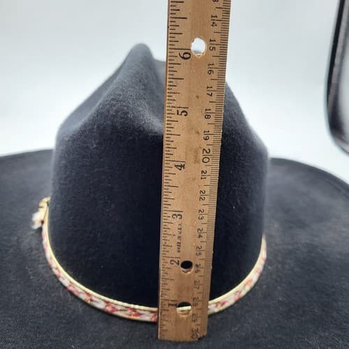 Western Express Cowboy Hat Black S M Elastic Band Faux Felt Red White Braid - Thumbnail 10