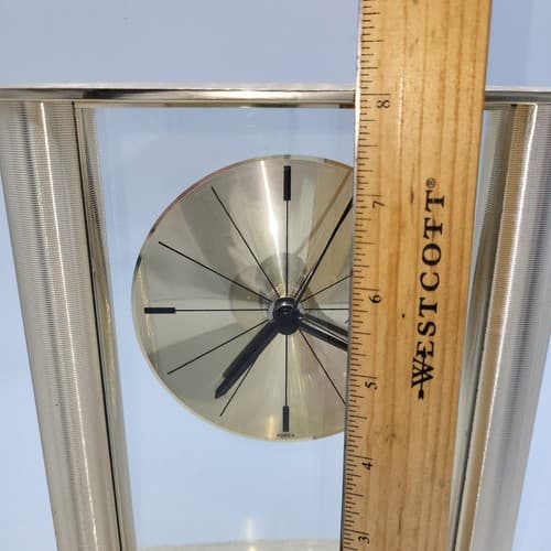 Avanti MCM Glass Freestanding Desk Mantle Clock Gold Tone Pillars Black Accents - Thumbnail 9