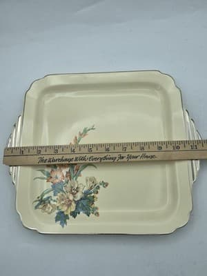 VTG Homer Laughlin Art Deco 11in Serving Tray C17 Century Wells Silver Handles - Thumbnail 9