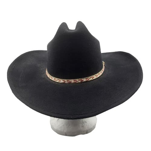 Western Express Cowboy Hat Black S M Elastic Band Faux Felt Red White Braid - Thumbnail 3