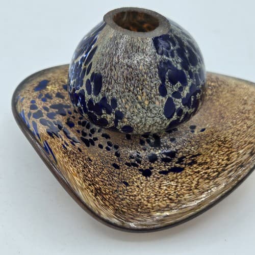 Vintage Mushrooms Art Glass Set 3 Small Snail Accent Blues Gold Handblown - Thumbnail 12