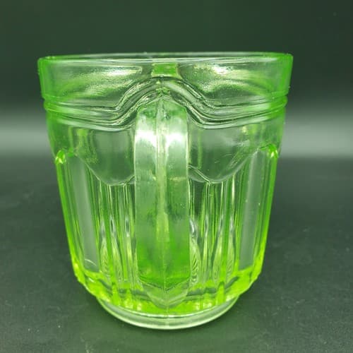 Green Uramium Glass Sugar Jam Bowl Anchor Hocking Double Handle Knife & Fork - Thumbnail 12