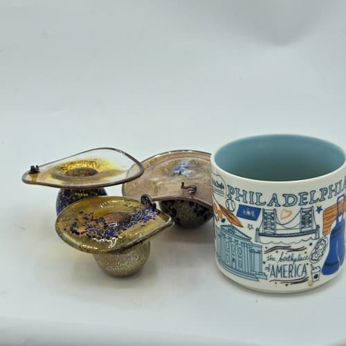 Vintage Mushrooms Art Glass Set 3 Small Snail Accent Blues Gold Handblown - Thumbnail 10