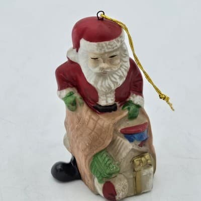 Vintage Lot 4 Santas Ceramic Bisque Ornaments Figurine Handpainted 4in - Thumbnail 7