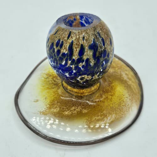 Vintage Mushrooms Art Glass Set 3 Small Snail Accent Blues Gold Handblown - Thumbnail 6