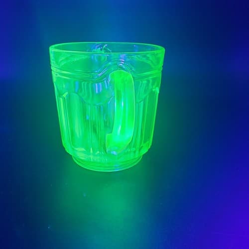Green Uramium Glass Sugar Jam Bowl Anchor Hocking Double Handle Knife & Fork - Thumbnail 4