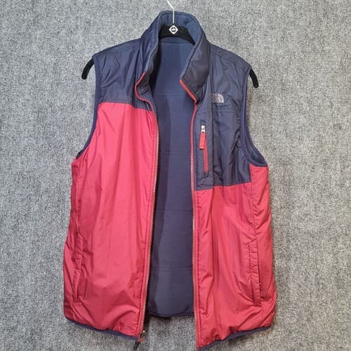 North Face Boys Reversible Vest Dark Red Navy XL 18/20 Nylon Fleece 3 Pockets - Thumbnail 5