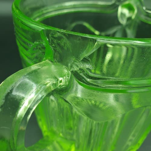Green Uramium Glass Sugar Jam Bowl Anchor Hocking Double Handle Knife & Fork - Thumbnail 10