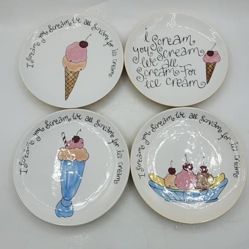 Pottery Barn Dessert Plates Set of 4 Colorful Ice Cream Design Ceramic 7.5 in - Thumbnail 9