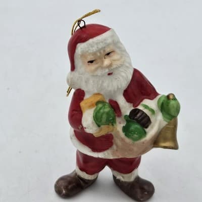 Vintage Lot 4 Santas Ceramic Bisque Ornaments Figurine Handpainted 4in - Thumbnail 3