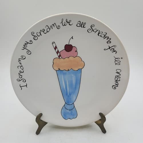 Pottery Barn Dessert Plates Set of 4 Colorful Ice Cream Design Ceramic 7.5 in - Thumbnail 2