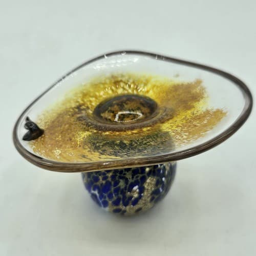 Vintage Mushrooms Art Glass Set 3 Small Snail Accent Blues Gold Handblown - Thumbnail 5