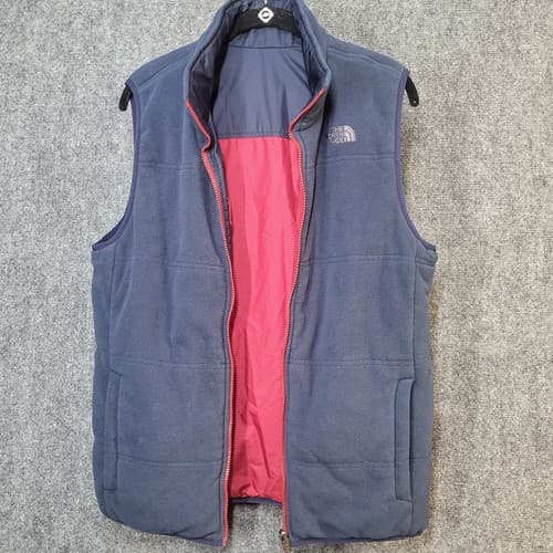 North Face Boys Reversible Vest Dark Red Navy XL 18/20 Nylon Fleece 3 Pockets - Thumbnail 3