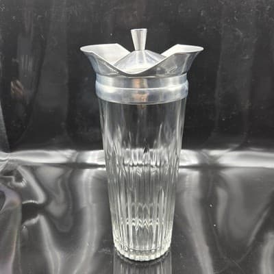 Vintage Cocktail Shaker Indiana Glass Barware Heavy Glass Bottom Aluminum Lid