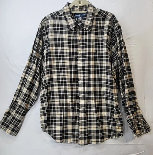 Ralph Lauren Mens Shirt Black White Check XXL Cotton Classic Black Little Pony