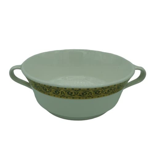 Shenango China Citation Double Handle Bowls Green Gold Restaurant Ware Set of 6 - Thumbnail 2