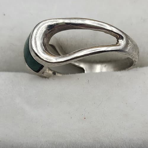 Native American Turquoise Ring Inlaid Stone Open Sterling Silver Unmarked Sz 5 - Thumbnail 4