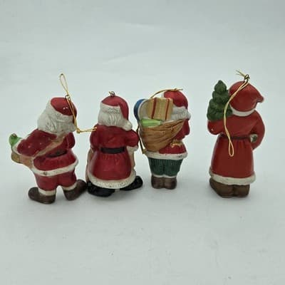 Vintage Lot 4 Santas Ceramic Bisque Ornaments Figurine Handpainted 4in - Thumbnail 2