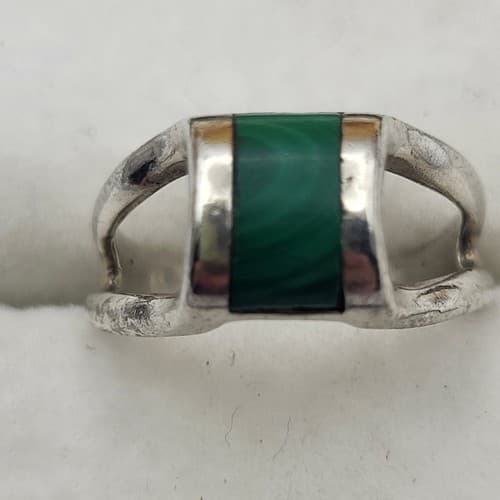 Native American Turquoise Ring Inlaid Stone Open Sterling Silver Unmarked Sz 5