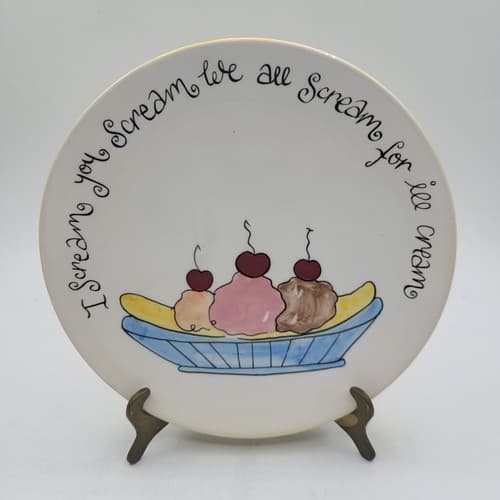 Pottery Barn Dessert Plates Set of 4 Colorful Ice Cream Design Ceramic 7.5 in - Thumbnail 3