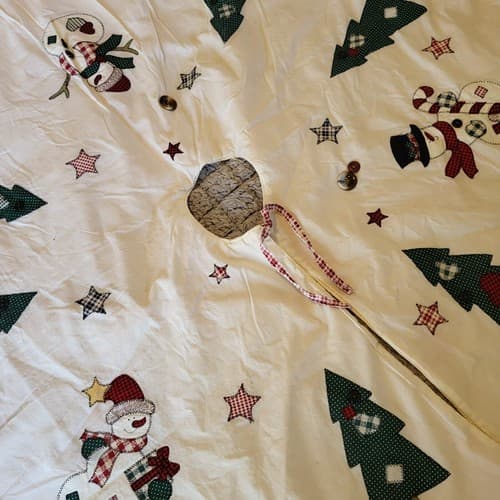 Christmas Tree Skirt 42" Cottagecore Applique Trees Snowmen Red Prima Creation - Thumbnail 9