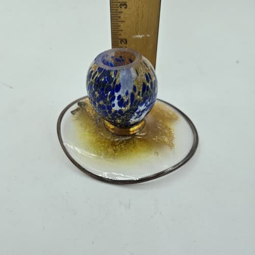 Vintage Mushrooms Art Glass Set 3 Small Snail Accent Blues Gold Handblown - Thumbnail 14