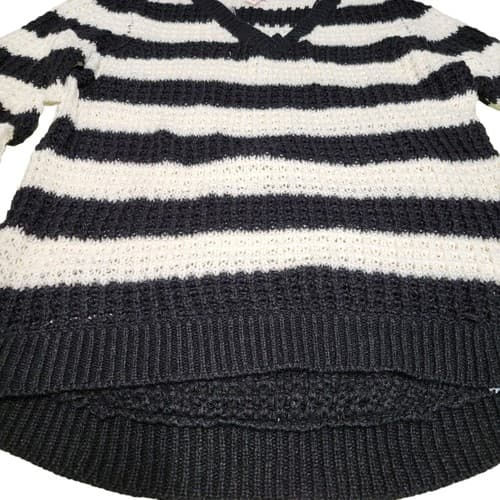 Bongo Womens Summer Sweater Black White Stripes XL Cotton NWT Waffle Knit Hi-Lo - Thumbnail 4
