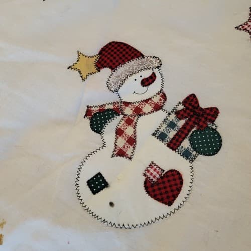 Christmas Tree Skirt 42" Cottagecore Applique Trees Snowmen Red Prima Creation - Thumbnail 4