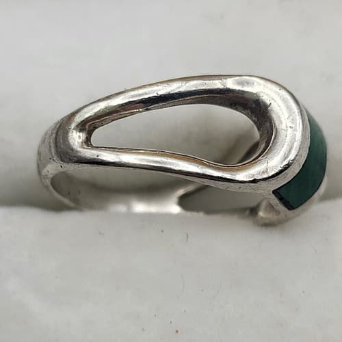 Native American Turquoise Ring Inlaid Stone Open Sterling Silver Unmarked Sz 5 - Thumbnail 3