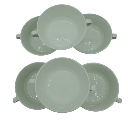 Shenango China Citation Double Handle Bowls Green Gold Restaurant Ware Set of 6 - Thumbnail 6