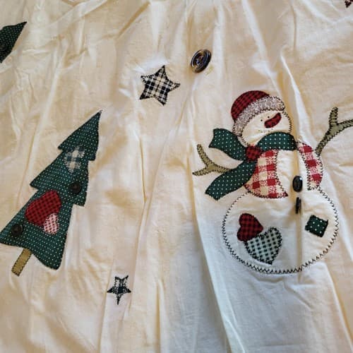 Christmas Tree Skirt 42" Cottagecore Applique Trees Snowmen Red Prima Creation - Thumbnail 2