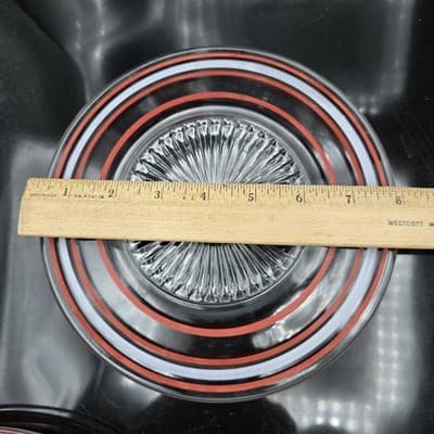 Vintage Anchor Hocking Red & White Banded 8" Salad Plate MCM Holiday Ready Set/4 - Thumbnail 6