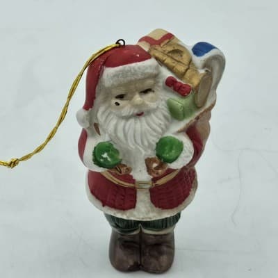 Vintage Lot 4 Santas Ceramic Bisque Ornaments Figurine Handpainted 4in - Thumbnail 11