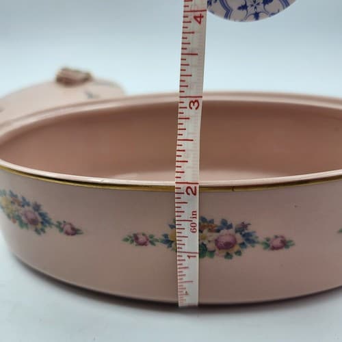 Vintage Oval Trinket Box Large Pale Pink Flowers Gold Trim Romantic Dresser Box - Thumbnail 13