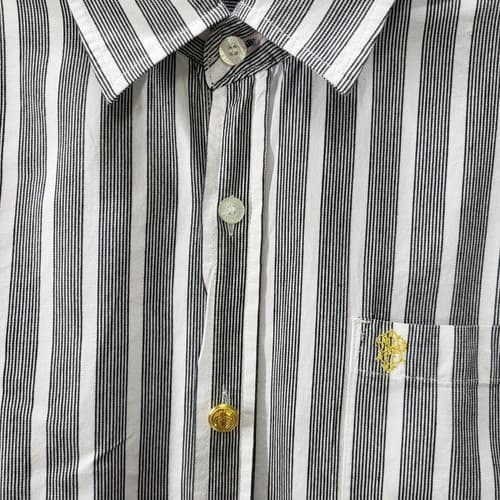 Southpole Mens Shirt Black White Stripe XL Cotton Gold Button Logo Authentic - Thumbnail 5