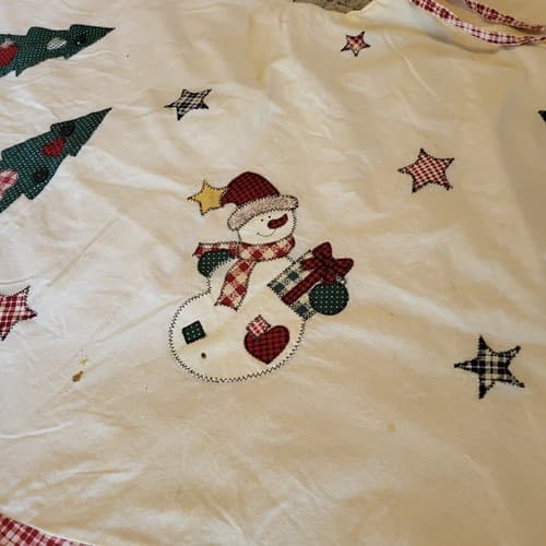Christmas Tree Skirt 42" Cottagecore Applique Trees Snowmen Red Prima Creation - Thumbnail 8