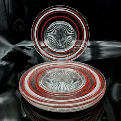 Vintage Anchor Hocking Red & White Banded 8" Salad Plate MCM Holiday Ready Set/4 - Thumbnail 2
