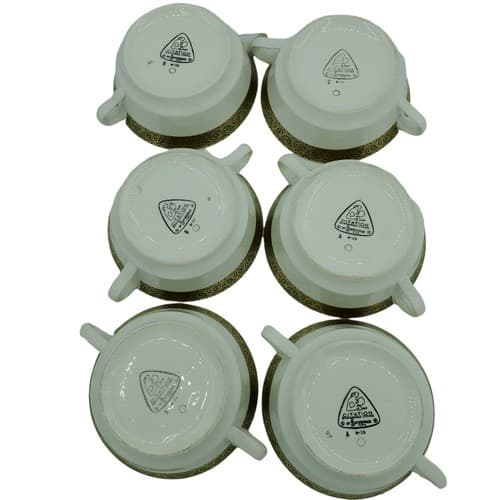 Shenango China Citation Double Handle Bowls Green Gold Restaurant Ware Set of 6 - Thumbnail 3