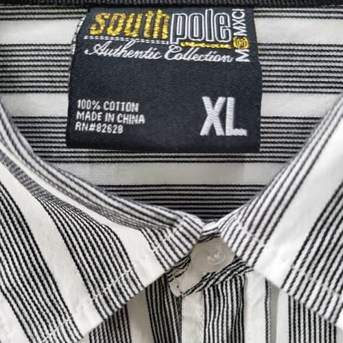Southpole Mens Shirt Black White Stripe XL Cotton Gold Button Logo Authentic - Thumbnail 4