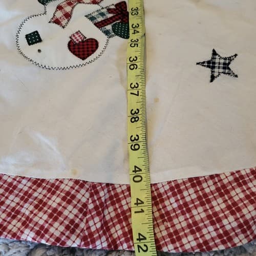Christmas Tree Skirt 42" Cottagecore Applique Trees Snowmen Red Prima Creation - Thumbnail 11