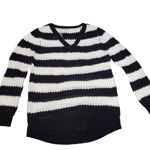 Bongo Womens Summer Sweater Black White Stripes XL Cotton NWT Waffle Knit Hi-Lo