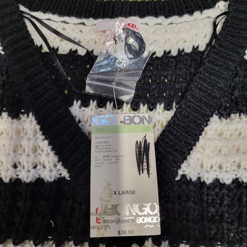 Bongo Womens Summer Sweater Black White Stripes XL Cotton NWT Waffle Knit Hi-Lo - Thumbnail 6
