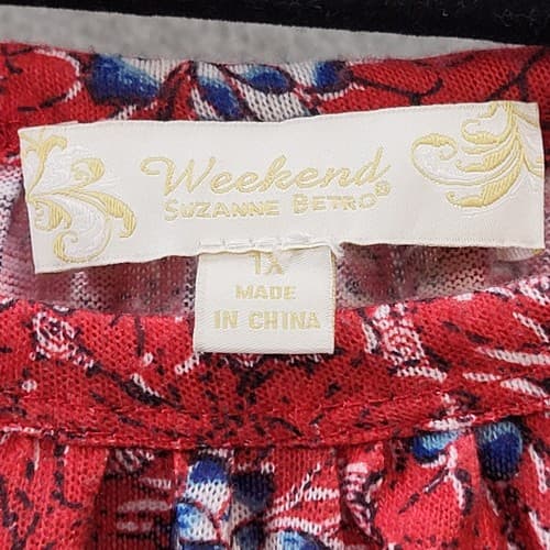 Suzanne Betro Weekend Womens Top Tunic Plus Red 1X Cold Shoulder Floral Spring - Thumbnail 8