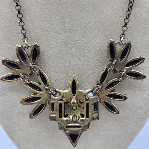 J. Crew Crystal Rhinestone & Black Marquis Necklace Gold Tone 20" Signed - Thumbnail 4