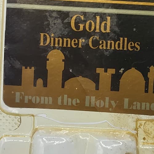Holy Land Dinner Candles Two 10in Gold Tapers New in Package Made in Israel NOS - Thumbnail 6