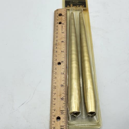 Holy Land Dinner Candles Two 10in Gold Tapers New in Package Made in Israel NOS - Thumbnail 4