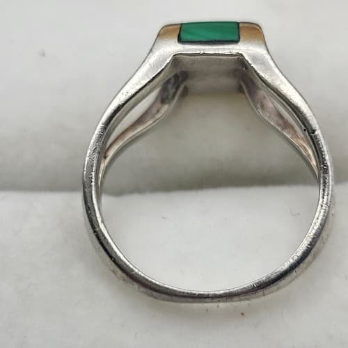 Native American Turquoise Ring Inlaid Stone Open Sterling Silver Unmarked Sz 5 - Thumbnail 6