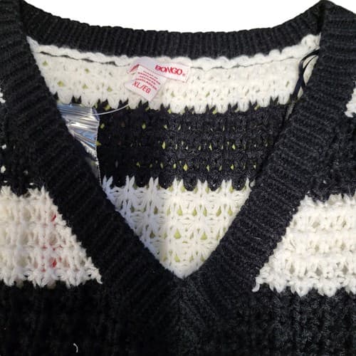 Bongo Womens Summer Sweater Black White Stripes XL Cotton NWT Waffle Knit Hi-Lo - Thumbnail 3